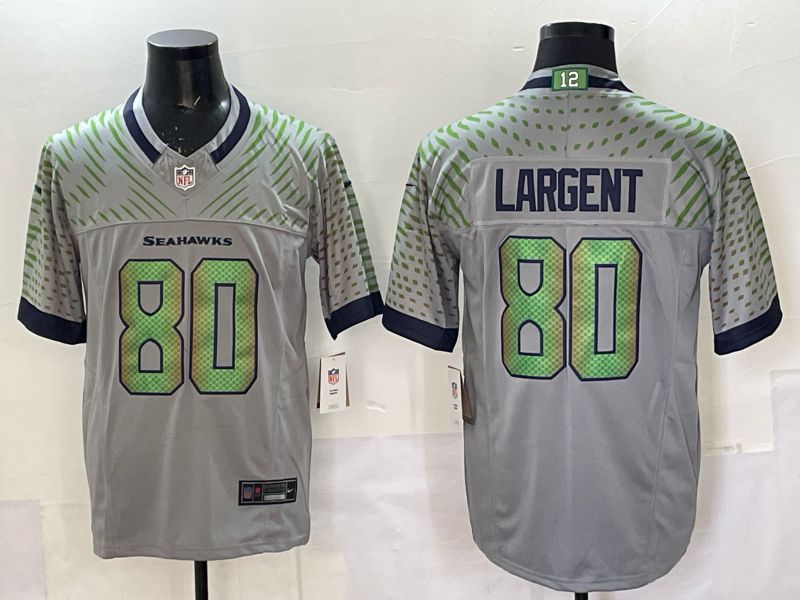 Men 2025 Seattle Seahawks #80 Largent Grey 5th generation Throwback Nike Limited NFL Jersey style 01